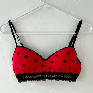 F21 Sexy Red Polka Dot Bra With Lace Trim